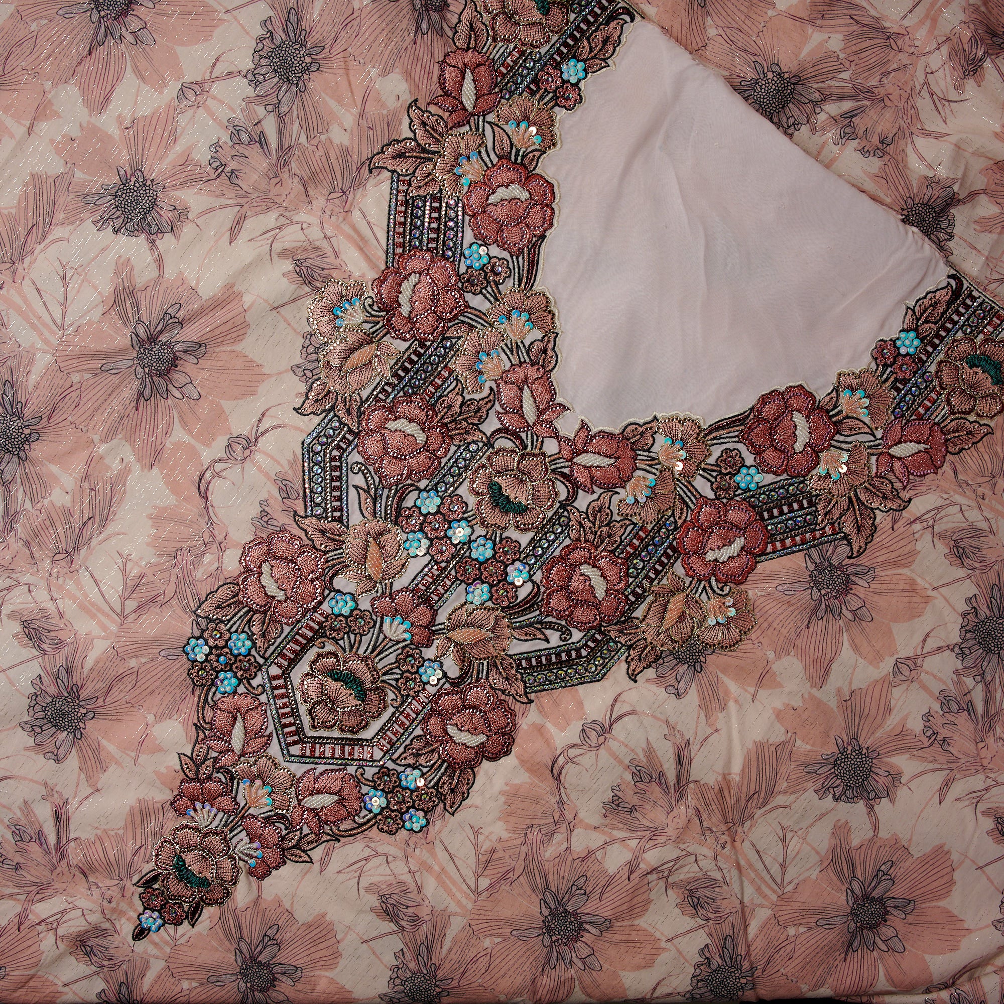 Cotton Zari Jalabiya II Detail — Handcrafted Zari Embroidery Noora Fares