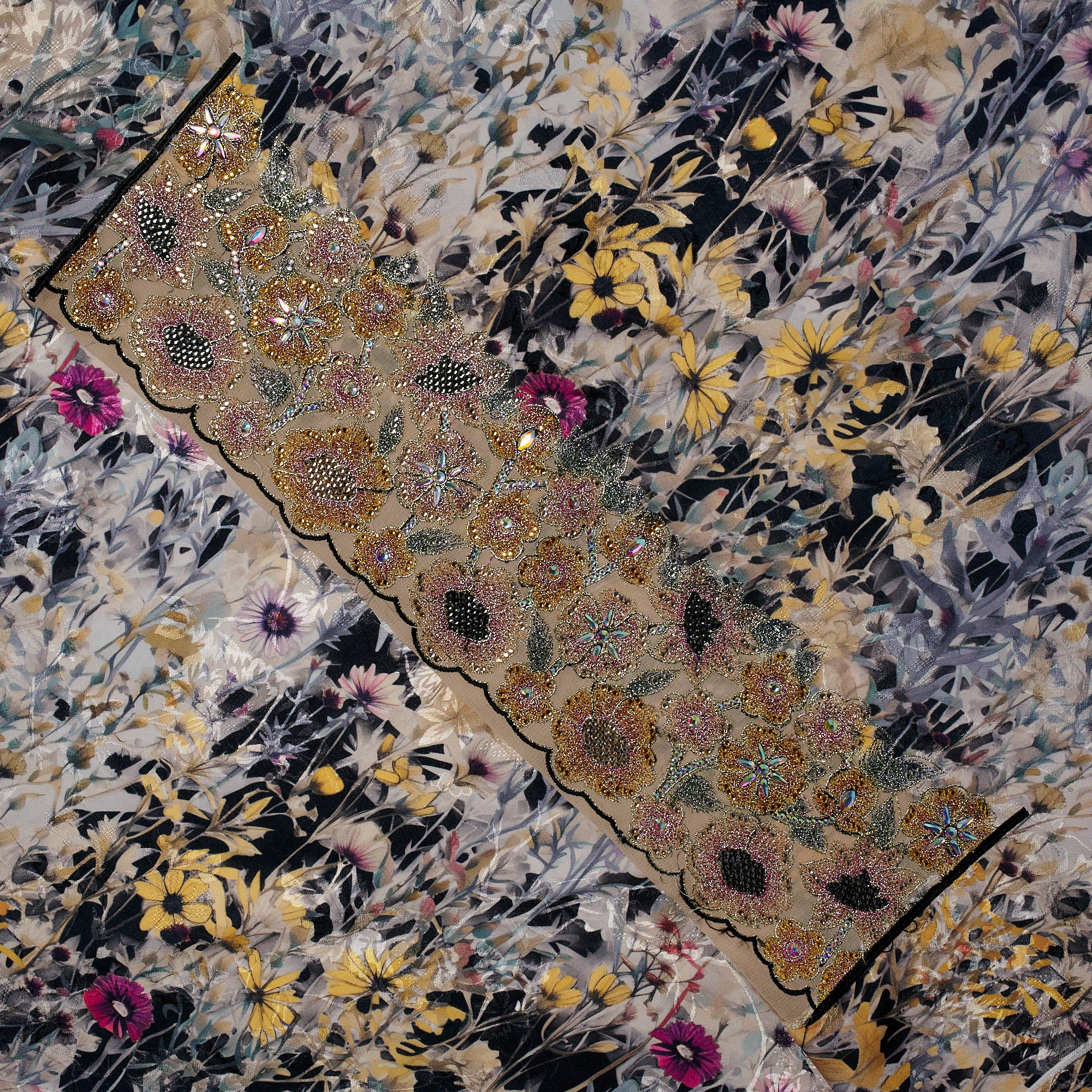 Jacquard Silk Jalabiya IV Detail — Premium Woven Fabric Noora Fares Boutique