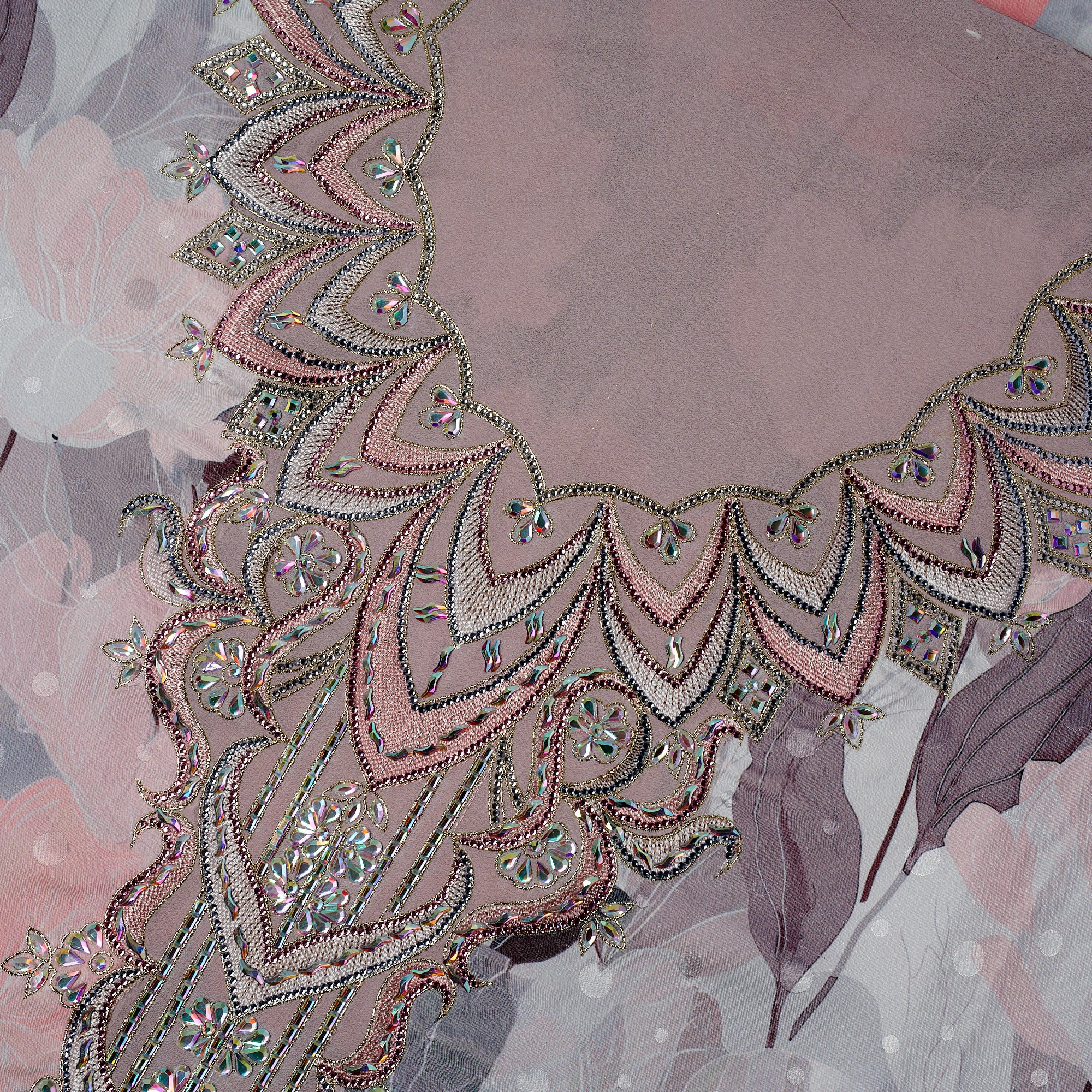 Jacquard Silk Jalabiya III Detail — Elegant Drape Emirati Dress Noora Fares